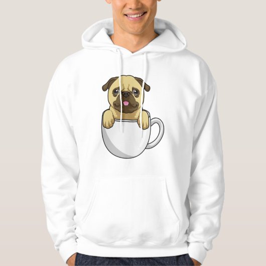 Pug met beker koffie hoodie (Voorkant)