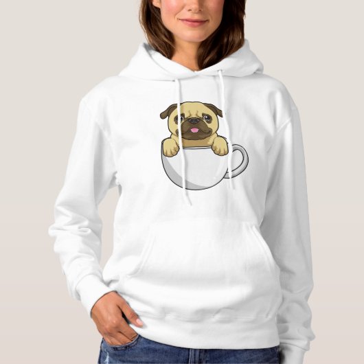 Pug met beker koffie hoodie (Voorkant)