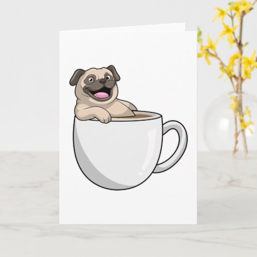 Pug met beker koffie kaart