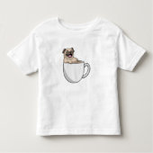 Pug met beker koffie kinder shirts (Voorkant)