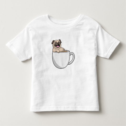 Pug met beker koffie kinder shirts (Voorkant)