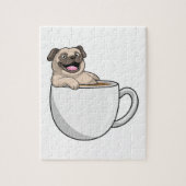 Pug met beker koffie legpuzzel (Verticaal)