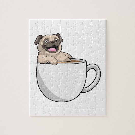 Pug met beker koffie legpuzzel (Verticaal)