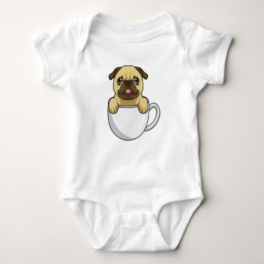 Pug met beker koffie romper (Voorkant)