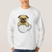 Pug met beker koffie t-shirt (Voorkant)
