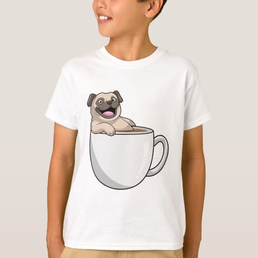 Pug met beker koffie t-shirt (Voorkant)