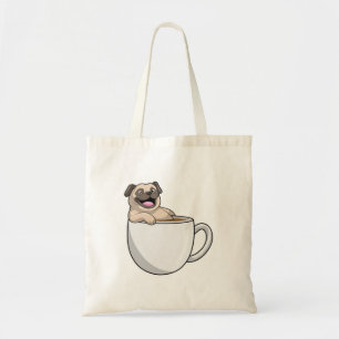 Pug met beker koffie tote bag