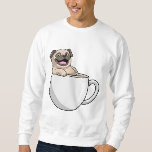 Pug met beker koffie trui