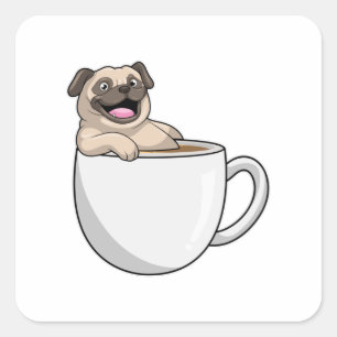 Pug met beker koffie vierkante sticker