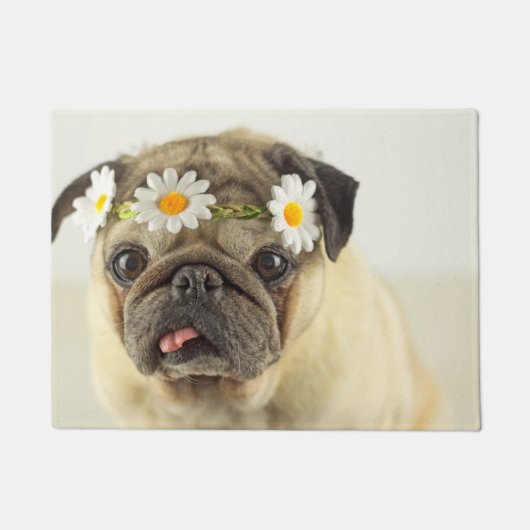 Pug met Daisy Crown Deurmat (Voorkant)
