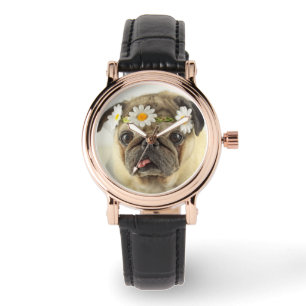 Pug met Daisy Crown Horloge