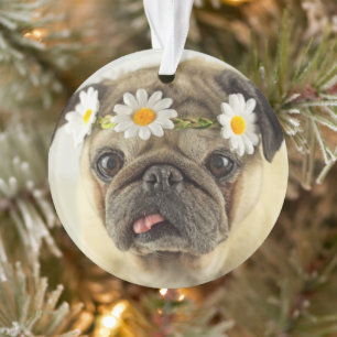 Pug met Daisy Crown Ornament
