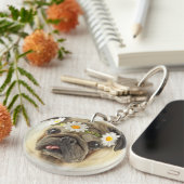Pug met Daisy Crown Sleutelhanger (Voorkant Rechts)