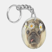 Pug met Daisy Crown Sleutelhanger (Voorkant Links)