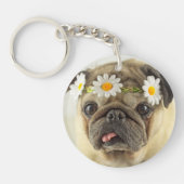 Pug met Daisy Crown Sleutelhanger (Voorkant)