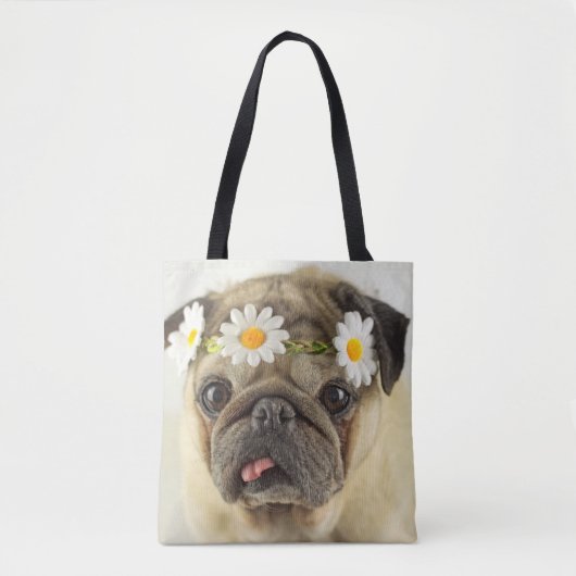 Pug met Daisy Crown Tote Bag (Voorkant)