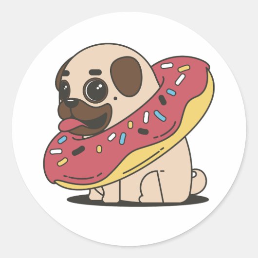 Pug met Donut Ronde Sticker (Voorkant)
