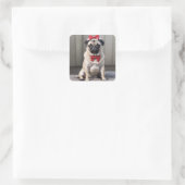 Pug met een boog vierkante sticker (Tas)
