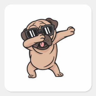 Pug met een goede bui met zonnebril Dabbing Vierkante Sticker