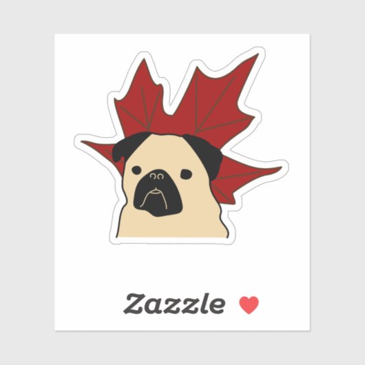 Pug met een groot blad sticker (Vel)