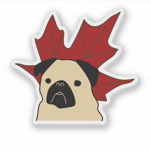 Pug met een groot blad sticker (Voorkant)