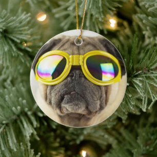 Pug met Goggles Keramisch Ornament
