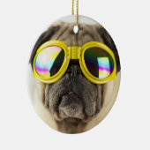 Pug met Goggles Keramisch Ornament (Rechts)