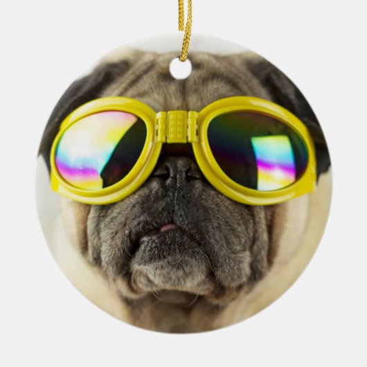 Pug met Goggles Keramisch Ornament (Voorkant)