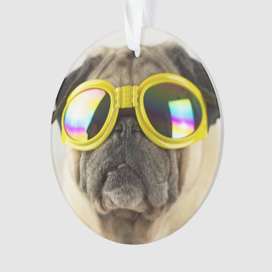 Pug met Goggles Ornament (voorkant)