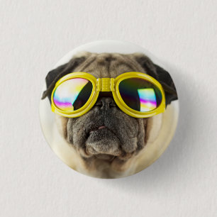 Pug met Goggles Ronde Button 3,2 Cm