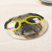 Pug met Goggles Ronde Kartonnen Onderzetter (Gebogen)