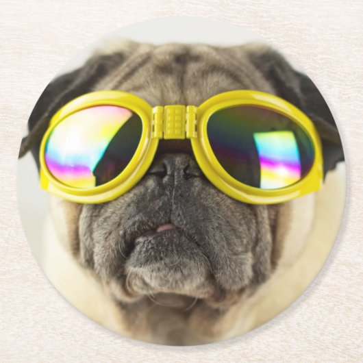 Pug met Goggles Ronde Kartonnen Onderzetter (Voorkant)