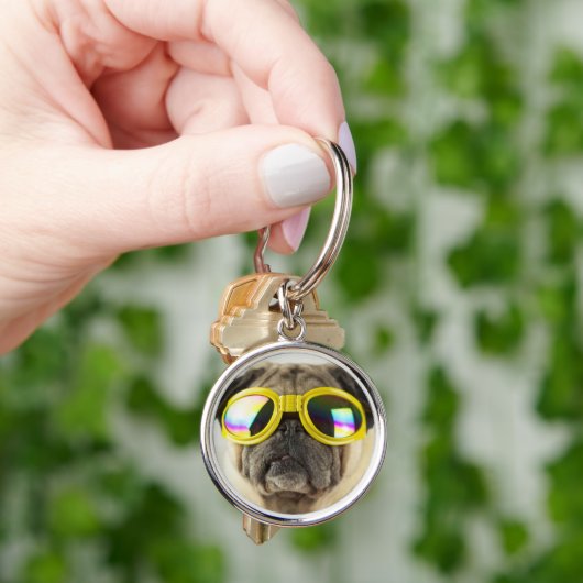 Pug met Goggles Sleutelhanger (Hand)
