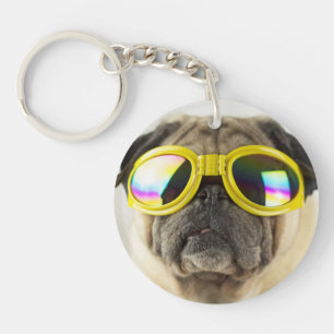 Pug met Goggles Sleutelhanger