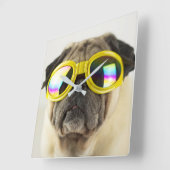 Pug met Goggles Vierkante Klok (Hoek)