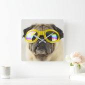 Pug met Goggles Vierkante Klok (Huis)