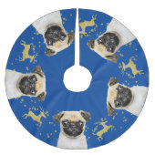 Pug met Gouden Glitter Herten Kerstmis | Blauw Kerstboom Rok (Voorkant)