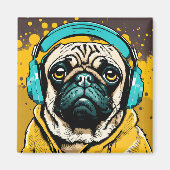 Pug met hoofdtelefoon magneet (Voorkant)