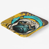 Pug met hoofdtelefoon papieren bordje (Gebogen)