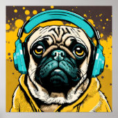 Pug met hoofdtelefoon poster (Voorkant)