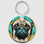 Pug met hoofdtelefoon sleutelhanger (Achterkant)