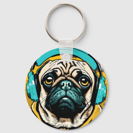 Pug met hoofdtelefoon sleutelhanger (Achterkant)
