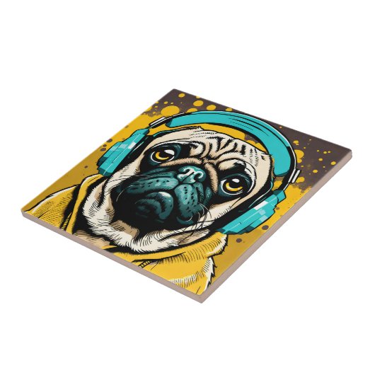 Pug met hoofdtelefoon tegeltje (Zijkant)