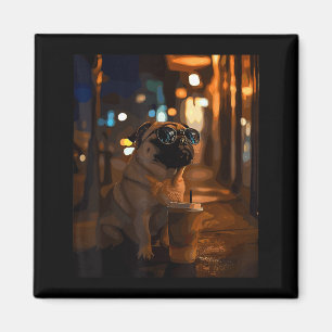 Pug met ijskoude koffie magneet