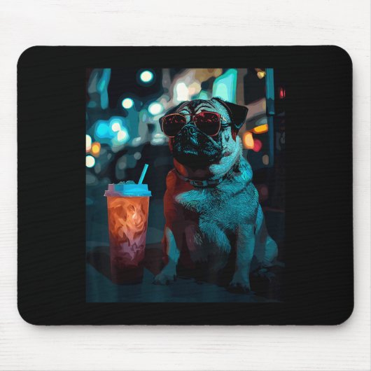 Pug met ijskoude koffie muismat (Voorkant)