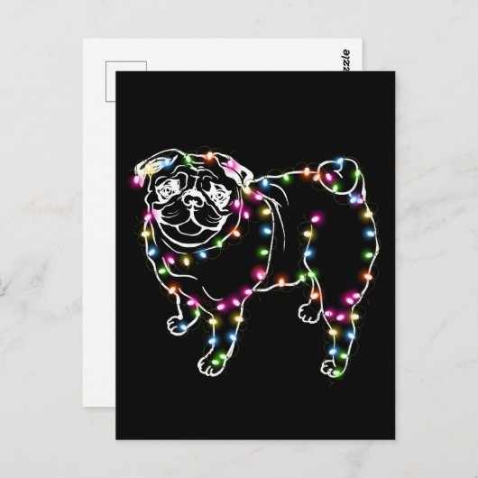 Pug met kerstcadeautjes voor juffrouw Pug - eigena Briefkaart (Voorkant / Achterkant)