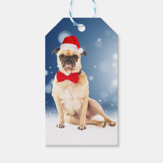 Pug met kerstkerstkerstkerstkerstkerstman cadeaulabel (Voorkant)