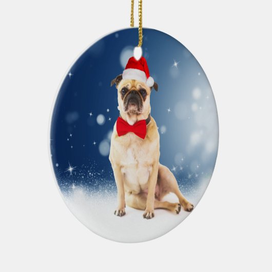 Pug met kerstkerstkerstkerstkerstkerstman keramisch ornament (Rechts)