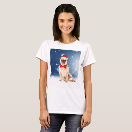 Pug met kerstkerstkerstkerstkerstkerstman t-shirt (Voorkant volledig)