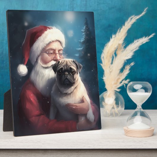 Pug Met Kerstman Feestelijke Kerst Fotoplaat (Zijkant)